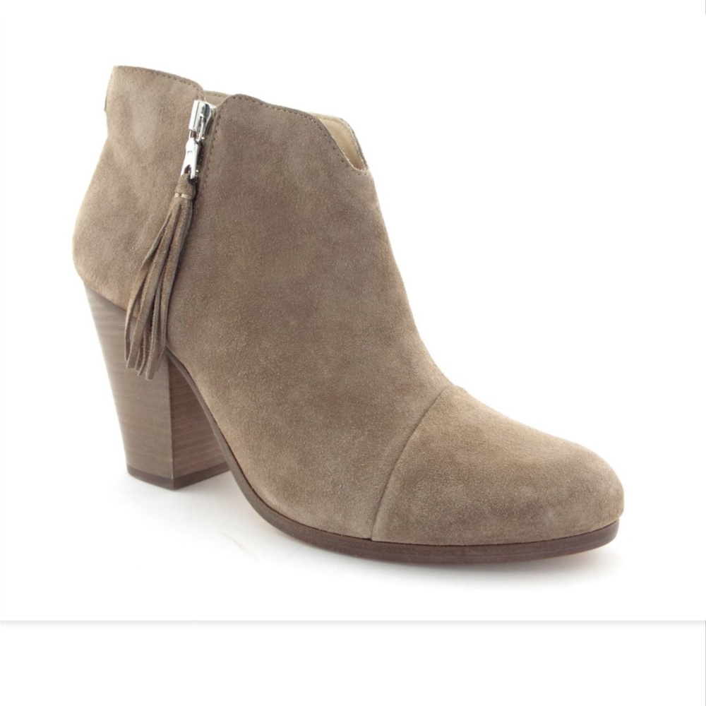New Rag & Bone Stone Grey Suede Leather Cap Toe Fringe Block Heel Booties 41